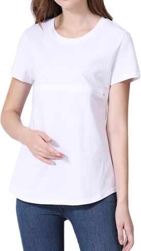 Women's Maternity Nursing Tops Zipper Shirt for Breastfeeding Solid Short Sleeve T-Shirt in Saudi Arabia