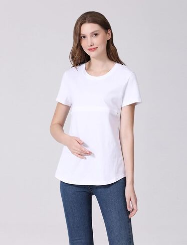 Women's Maternity Nursing Tops Zipper Shirt for Breastfeeding Solid Short Sleeve T-Shirt in Saudi Arabia
