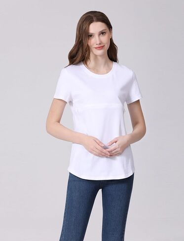 Women's Maternity Nursing Tops Zipper Shirt for Breastfeeding Solid Short Sleeve T-Shirt in Saudi Arabia