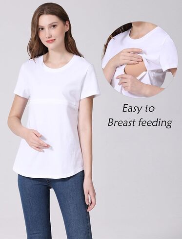 Women's Maternity Nursing Tops Zipper Shirt for Breastfeeding Solid Short Sleeve T-Shirt in Saudi Arabia