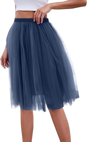 Womens Underskirts for Cosplay Elastic Ruffle Tutu Skirt Party Tulle Elegant Midi Skirt Lightweight A-Line Petticoat in Saudi Arabia