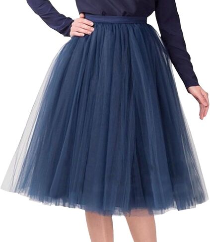 Womens Underskirts for Cosplay Elastic Ruffle Tutu Skirt Party Tulle Elegant Midi Skirt Lightweight A-Line Petticoat in Saudi Arabia