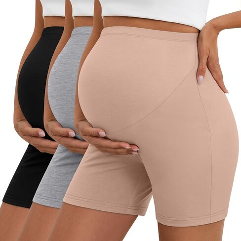 3 Pack Women's Maternity Shorts Over Belly High Waist Lounge Pregnancy Short Pants Biker Workout Summer Clothes in Saudi Arabia