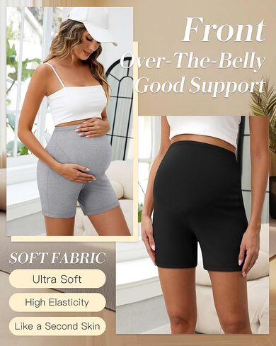 3 Pack Women's Maternity Shorts Over Belly High Waist Lounge Pregnancy Short Pants Biker Workout Summer Clothes in Saudi Arabia