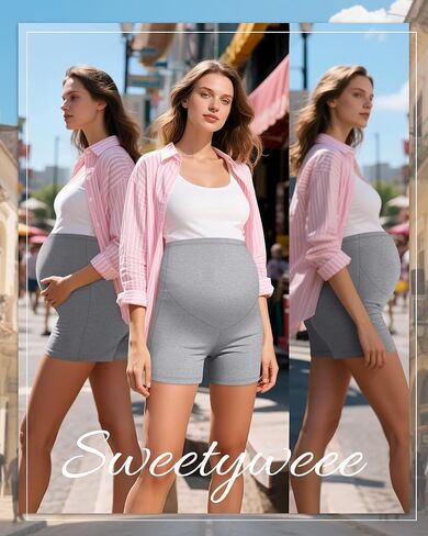 3 Pack Women's Maternity Shorts Over Belly High Waist Lounge Pregnancy Short Pants Biker Workout Summer Clothes in Saudi Arabia