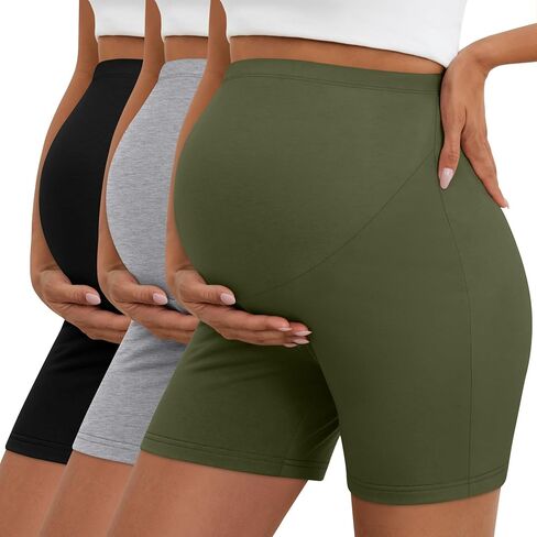 3 Pack Women's Maternity Shorts Over Belly Pregnancy High Waisted Summer Lounge Sleep Pajama Biker Shorts in Saudi Arabia