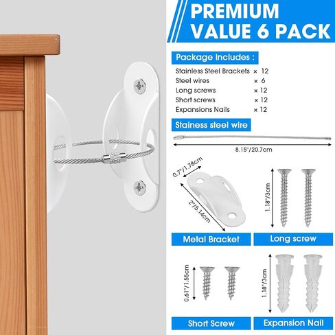 Guirnd 6 Pack Furniture Anchors, Anti Tip Furniture Anchors for Baby Proofing, Metal Earthquake Straps Furniture Straps Wall Anchor for Dresser and Bookcase (White) in Kuwait