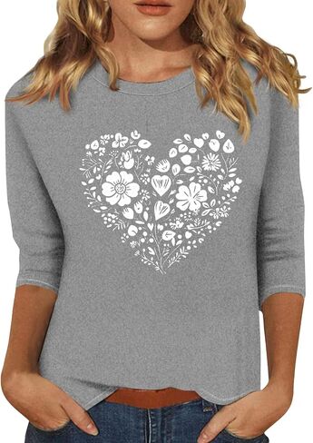 3/4 Sleeve Tops for Women Crew Neck Beach Vacation Tshirts Floral Printed Fashion Tops Casual Trendy Blouses in Saudi Arabia