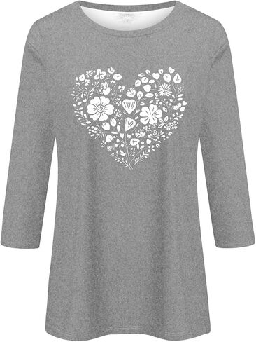 3/4 Sleeve Tops for Women Crew Neck Beach Vacation Tshirts Floral Printed Fashion Tops Casual Trendy Blouses in Saudi Arabia