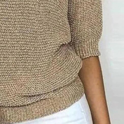 jesilunmamy النسائية الأنيقة طاقم الطاقم سترة أعلى 3/4 غلاف فضفاض متماسكة بلووفر بلوزة تونك بلوزة صلبة سقوط أزياء الملابس in Kuwait