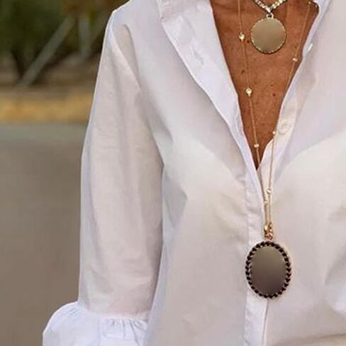 JEsilunmaMY Womens Flared Sleeve Casual Collared Shirt Sexy Button Down Dress Blouses Tops Loose Business Formal Shirts in Saudi Arabia