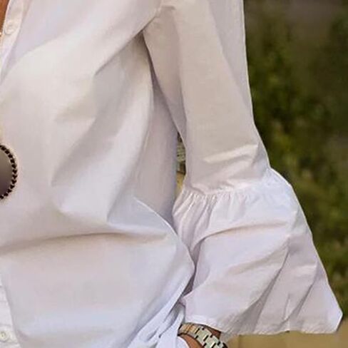JEsilunmaMY Womens Flared Sleeve Casual Collared Shirt Sexy Button Down Dress Blouses Tops Loose Business Formal Shirts in Saudi Arabia
