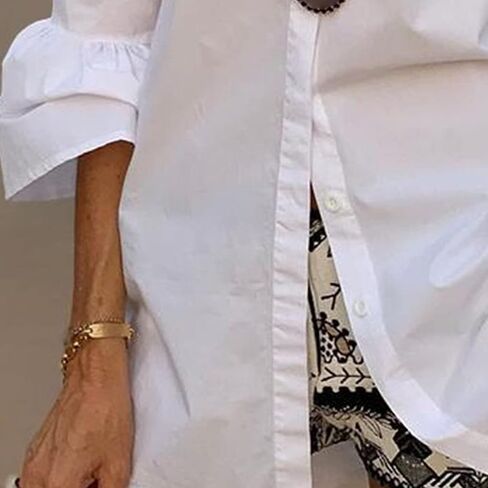 JEsilunmaMY Womens Flared Sleeve Casual Collared Shirt Sexy Button Down Dress Blouses Tops Loose Business Formal Shirts in Saudi Arabia