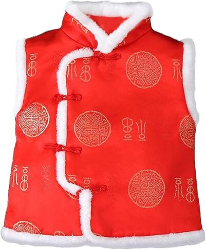 Toddler Kids Fleece Vest Coat 2025 𝗟unar Chinese New Year Sleeveless Traditional Tang Boys Jacket with Removable Hood in Saudi Arabia