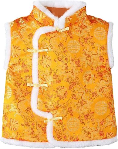 Toddler Kids Fleece Vest Coat 2025 𝗟unar Chinese New Year Sleeveless Traditional Tang Boys Jacket with Removable Hood in Saudi Arabia