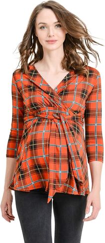 Women's Maternity and Nurisng Blouse Tops - Front Tie Belt, 3/4 Sleeve, V-Neck, Breastfeeding in Saudi Arabia