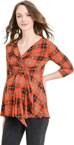 Women's Maternity and Nurisng Blouse Tops - Front Tie Belt, 3/4 Sleeve, V-Neck, Breastfeeding in Saudi Arabia