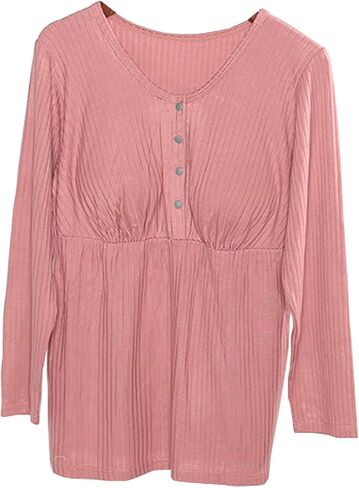 Womens Cotton Nursing Tops Long Sleeves Maternity Breastfeeding Shirts Outfit Pregnancy Clothes in Kuwait