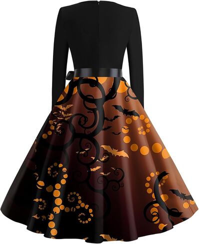 FlekmanArt Black Dresses for Women V Neck A-Line Dress Long Sleeve Halloween Fun Printed Tunic Dress Fall Dressy Dresses in Kuwait