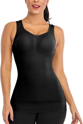 Womens Tank Tops Camisole with Built in Padded Bra Body Sculpting Vest Shelf Bra Wide Strap Sleeveless Tank Top in Saudi Arabia