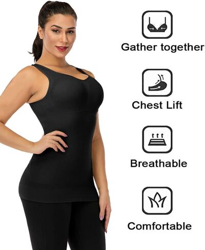 Womens Tank Tops Camisole with Built in Padded Bra Body Sculpting Vest Shelf Bra Wide Strap Sleeveless Tank Top in Saudi Arabia