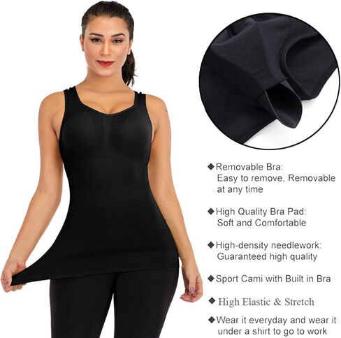 Womens Tank Tops Camisole with Built in Padded Bra Body Sculpting Vest Shelf Bra Wide Strap Sleeveless Tank Top in Saudi Arabia