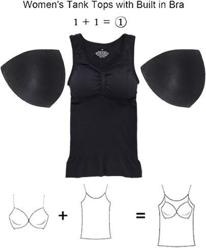 Womens Tank Tops Camisole with Built in Padded Bra Body Sculpting Vest Shelf Bra Wide Strap Sleeveless Tank Top in Saudi Arabia