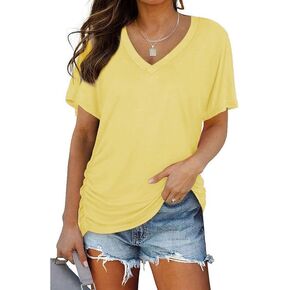 Women's Basic Short Sleeve Tops V Neck Casual Solid Shirts 2024 Summer Trendy Blouse Clothe