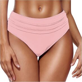 Women's Ruched Mid Waisted Bikini Bottom Retro Vintage Swim Short Tankinis Tummy Control Swimsuit