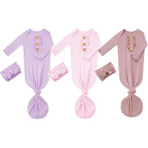 Bow Dream 3 Baby Girls 'Lightgowns Vrods Newborn Sleepers Pajamas Gifts 0-3 أشهر