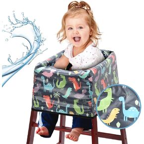 BALAPET Resuable 100% Waterproof High Chair Cover for Restaurant, Dinosaur Baby Chair Protector Cover for Wooden or Restaurant High Chair, Protect Against Messy Meals and Dirty, Navy Blue