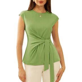 Women's Summer Sleeveless Tops Casual Loose Basic Shirts Trendy Blouse Clothes 2024 with Waistband, Small, Black