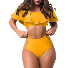 Swim Suits for Women 2025 Ruffle High Waisted Bikini Set 2 Piece Swimsuits Tankini Cute Off The Shoulder Bathing Suits