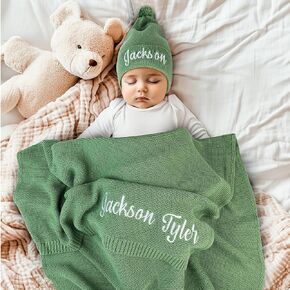 Personalized Baby Blanket, 100% Organic Cotton GOTS Certified, Customized Baby Blanket with Name, Baby Blankets for Boys and Girls, Perfect Personalized Gifts for Newborns, Kids and Baby Showers