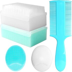 Cradle Cap Brush for Babies, Set of 5 Baby Bath Essentials with Bath Sponge Silicone Scrubber Long Handle Comb for Newborns Toddlers Boys Girls (Pink)