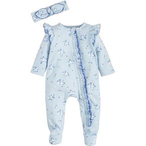 Mud Pie Baby Girls Children's Ditsy Blue Floral Sleepers