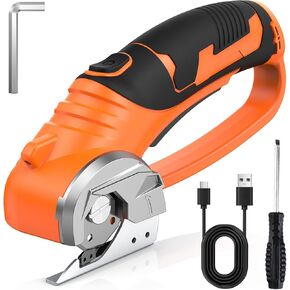 Cordless Electric Scissors, Portable Cardboard Cutter Tool Rechargeable Cardboard Box Cutter with Safety Lock & LED Light, Multipurpose Fabric Scissor for Cutting Cardboard, Fabric, Leather, Carpet