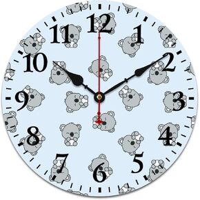 Cute Baby Koala Wooden Round Wall Clock Modern Battery Operated Clocks Silent Non-Ticking Home Decor 34 * 34cm, fbhjxc453