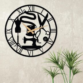 Tailor Metal Wall Clock – Unique Sewing Theme Design, Silent Movement, Stylish Wall Decor for Home, Studio, or Tailoring Shop (35" W x 35" H / 90x90 cm)
