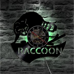 ساعات الحائط ، LED LEGH LIGHT WOODLAND WALLING ART RACCOON Home Decor