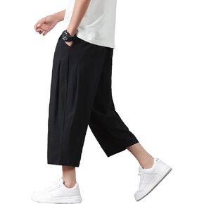 PRIJOUHE Mens Harem Pants Casual Lightweight Loose Fit Capri Pants Linen Beach Pants with Elastic Waistband in Kuwait