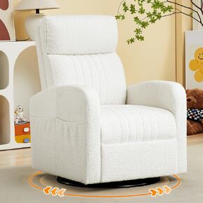Swivel Glider Rocking Chair, Boucle Swivel Rocker Chair for Nursery, Morden Gliding Nursing Chairs with High Back for Living Room, Bedroom,Teddy White