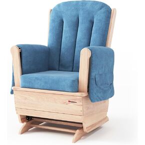 Foundations SafeRocker Standard Glider Rocker - Baby Feeding and Rocking Chair for Nursery, Daycare Environment - Nursery Rocking Chairs with Wood Skirt Base - Blue Microfiber