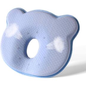 Portable Memory Foam Donut Pillow,Cute Cartoon Bear Soft and Cozy Pillow, Breathable Bedding Set Blue