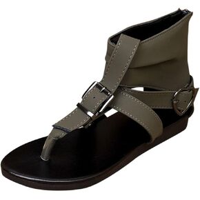 Sandals for Women Beach Ankle Boots Flip-Flops Adjustable Buckle T-Strap Open Toe Zipper Back Slides Trendy Walking
