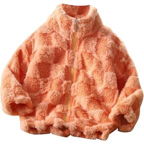 Youth Kids Fuzzy Zipper Coats Padded Fleece Winter Warm Coats Tops Loose Fit Soft Thick Plush Jackets Outdoor Clothes