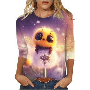 Womens Be Graphic Tees V Neck Bee Festival Costumes Cute Printed Summer Casual T Shirts 3/4 Sleeve Tops Tees