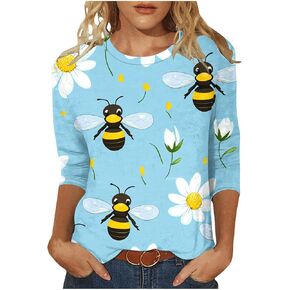 Womens Be Graphic Tees V Neck Bee Festival Costumes Cute Printed Summer Casual T Shirts 3/4 Sleeve Tops Tees in Kuwait