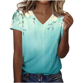 Women's Tie Dye T Shirt Casual V Neck Summer Tops Blouse Loose Fit Short Sleeve Floral Shirts Tunic Cute Graphic Tees