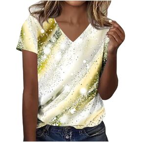 Women's Tie Dye T Shirt Casual V Neck Summer Tops Blouse Loose Fit Short Sleeve Floral Shirts Tunic Cute Graphic Tees in Kuwait